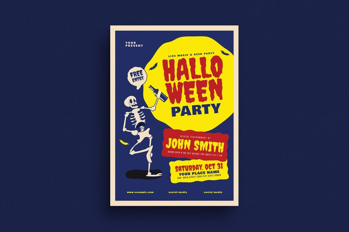 万圣节手绘海报设计 Old Retro Halloween Party Flyer