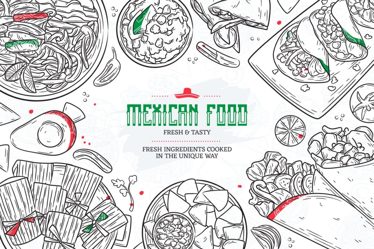 时尚手绘风格的矢量墨西哥食品插图插画海报banner