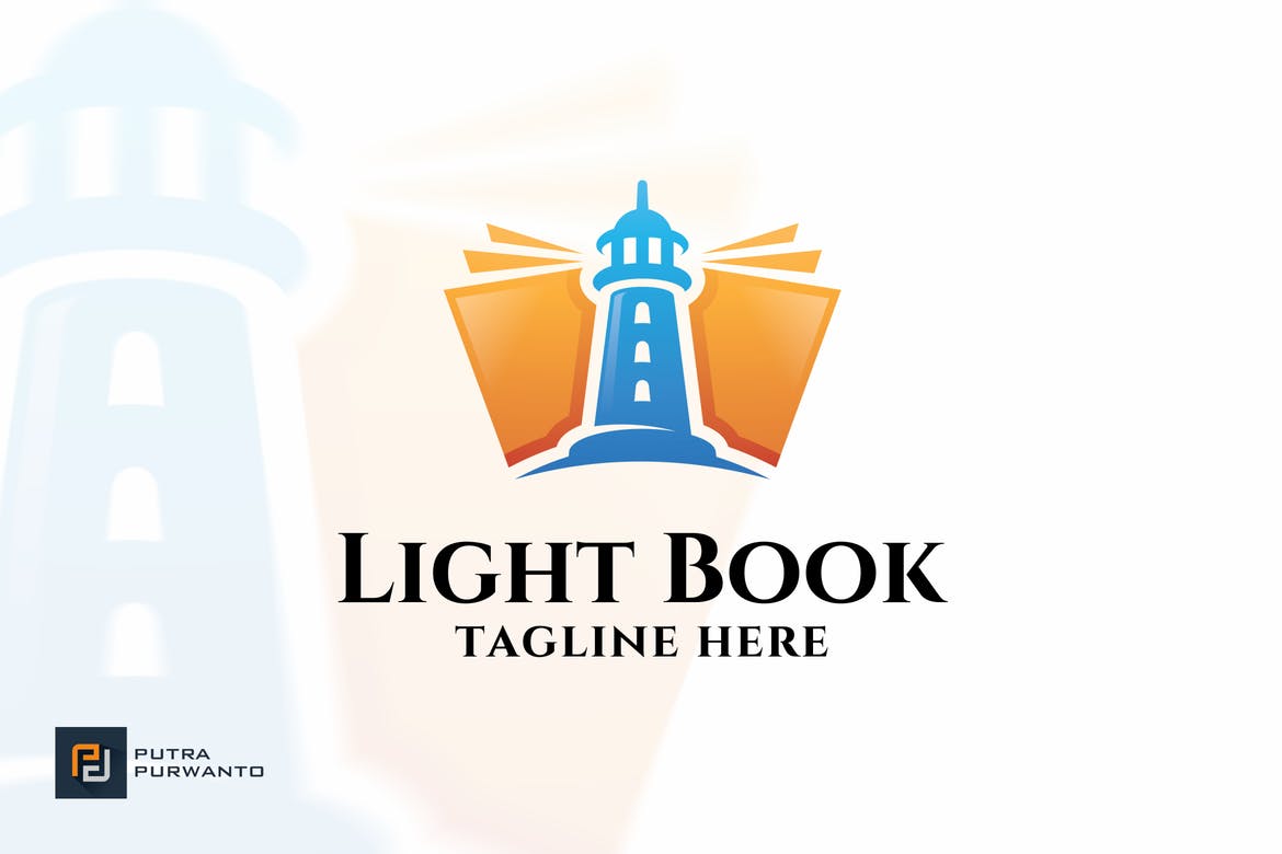 书籍和灯塔结合的高端logo标志设计模板