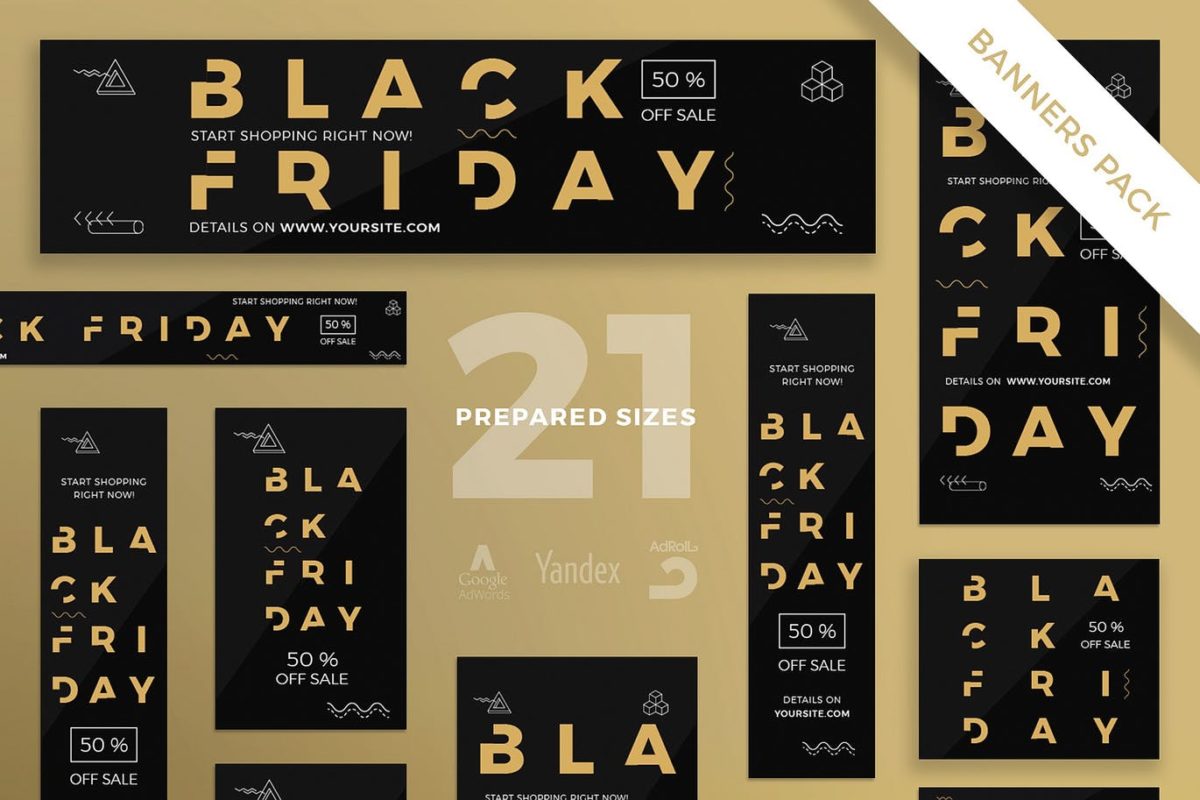 高端时尚黑金质感的黑色星期五双11打折促销SALE海报banner设计模板