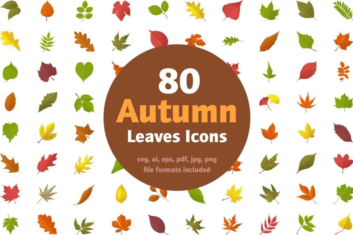秋季枫叶矢量图标素材 80 Autumn Leaves Icons