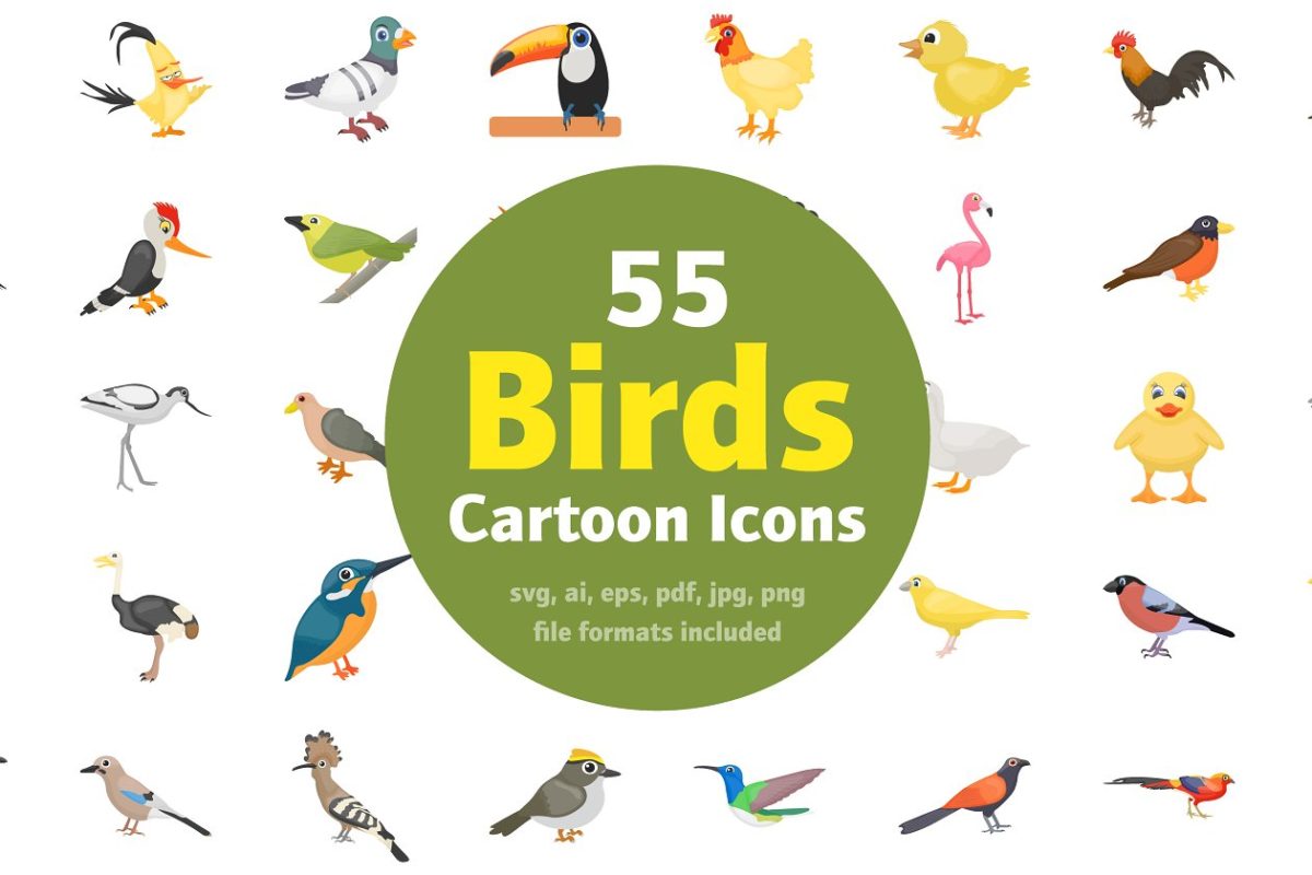卡通鸟类矢量图标大全 55 Cartoon Birds Vector Icons