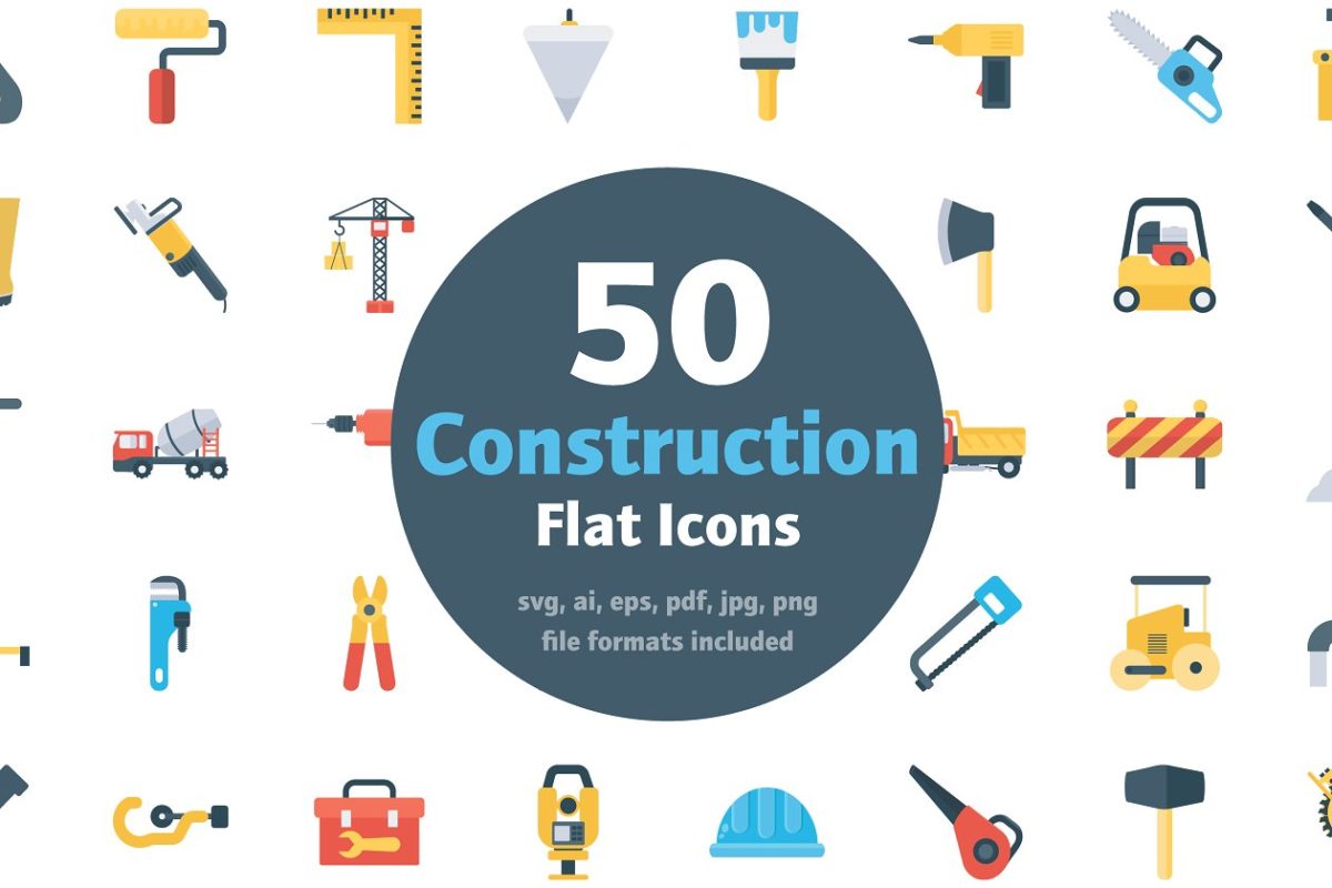 建设矢量图标 50 Flat Construction Icons