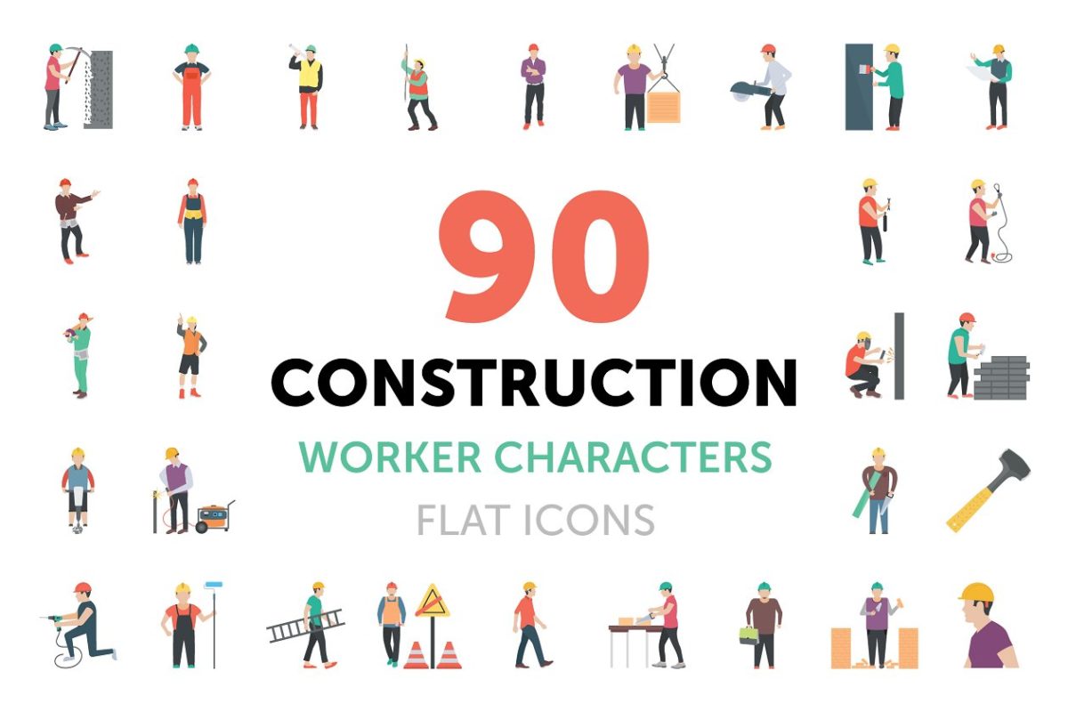 建筑工人图标素材 90 Construction Worker Characters