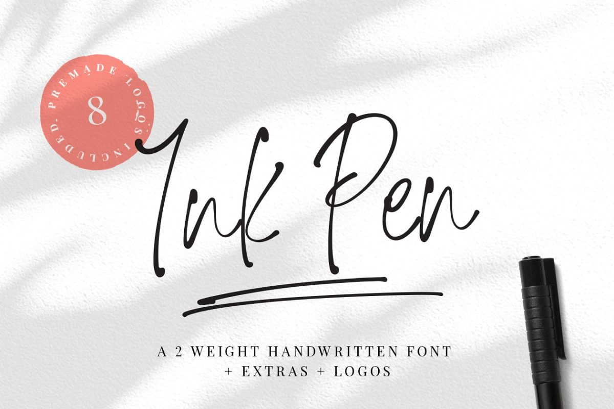 手写钢板字体 Ink Pen Handwritten Font & Logos