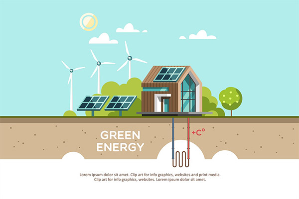 时尚简约扁平化化风格的绿色节能环保能源现代住宅海报banner宣传单DM设计模板元素