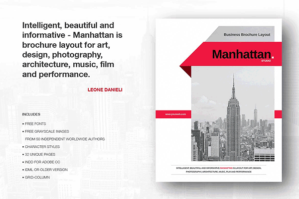 高端大气的商务质感极强的房地产曼哈顿CBD商业中心楼书时尚杂志品牌手册画册设计模板（indd）