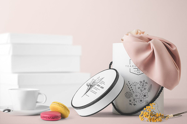 高品质的高端时尚的茶叶化妆品礼物礼品盒包装盒设计VI样机展示模型mockups