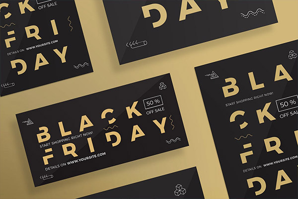 高端的黑金质感的黑色星期五商场促销打折SALE电商双11宣传单banner海报DM设计模板