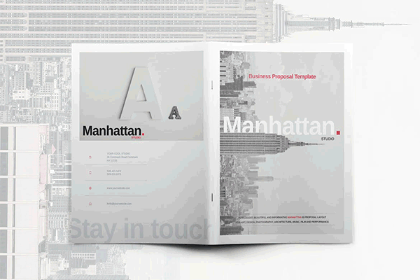 高端时尚商务质感的曼哈顿商业计划书房地产楼书杂志画册手册设计模板（indd）