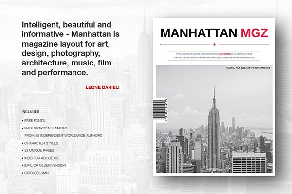 时尚高端商务质感的曼哈顿商业计划书房地产楼书杂志画册手册设计模板（indd）