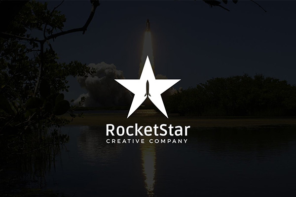 RocketStar：正负空间矛盾空间星星火箭标志logo设计模板