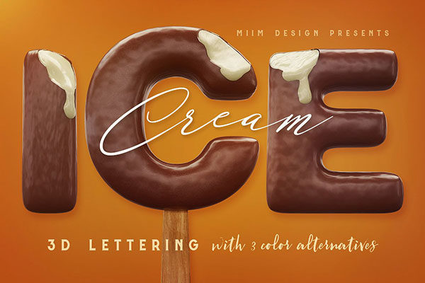 巧克力冰淇淋的3d字体png图片素材下载 ice cream – 3d lettering