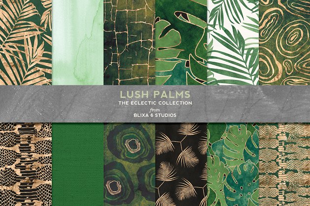 绿色烫金背景纹理 Lush Palms: Green & Golden Graphics