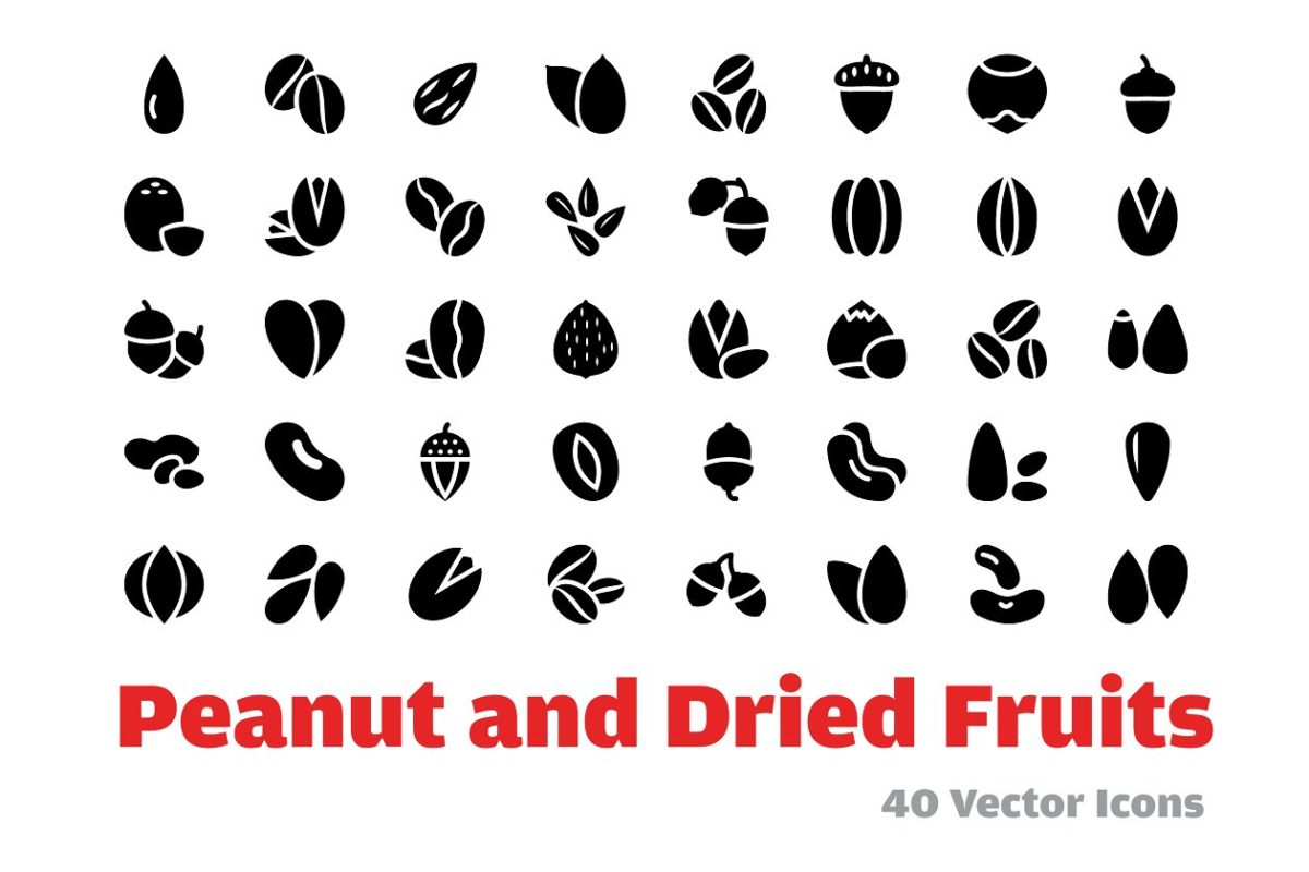 干果花生矢量图标 40 Peanut and Dried Fruits Icons