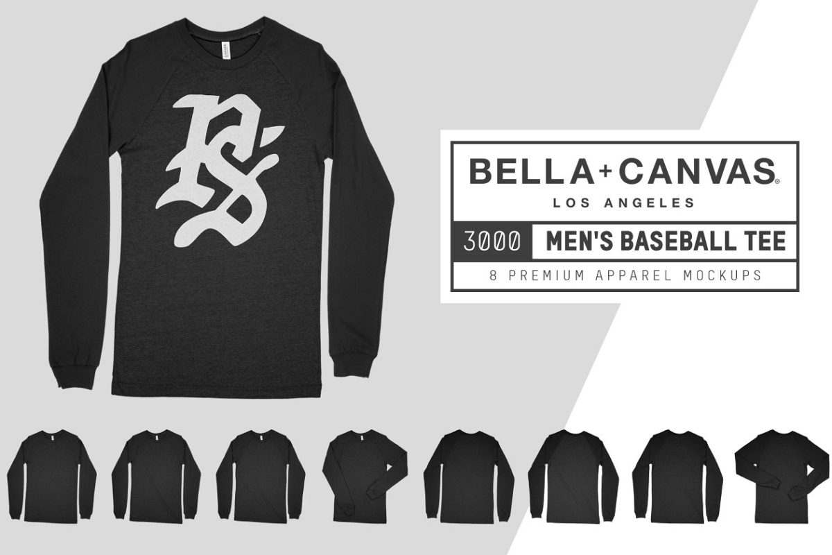 T恤产品模板样机 Bella Canvas 3000 Baseball Tee Mocks