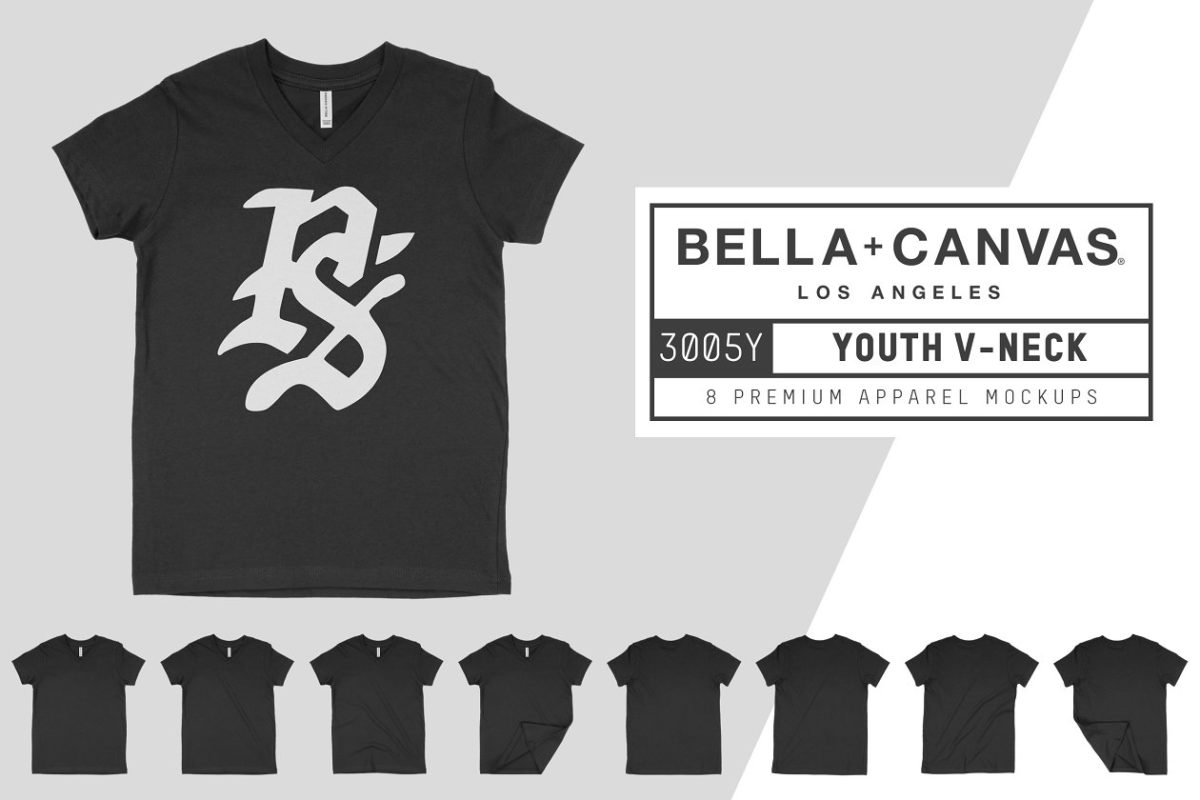 青春V领T恤样机模型 Bella Canvas 3005Y Youth V-Neck