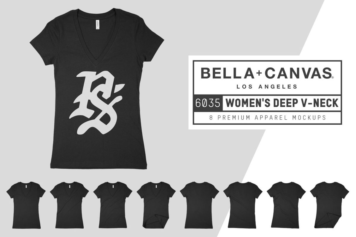 V领T恤样机模型 Bella Canvas 6035 Ladies Deep V-Neck