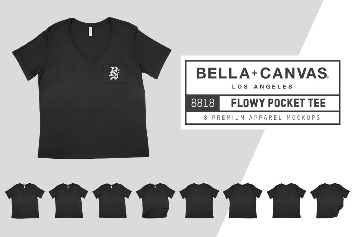 口袋t恤样机模型 Bella Canvas 8818 Flowy Pocket Tee
