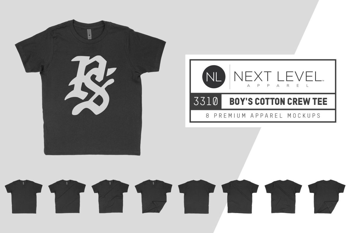 男孩棉t恤样机模型 Next Level 3310 Boy’s Cotton T-Shirt