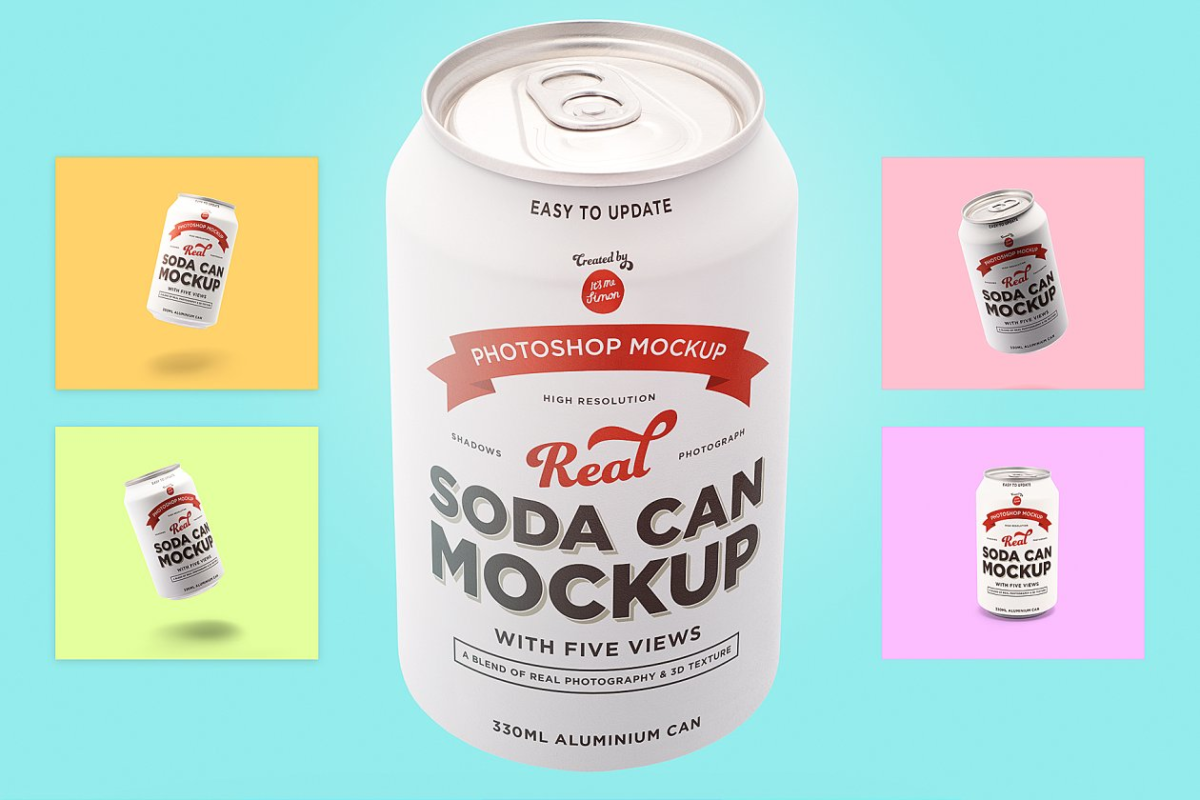 饮料易拉罐外观设计样机 Real soda can mockup for photoshop