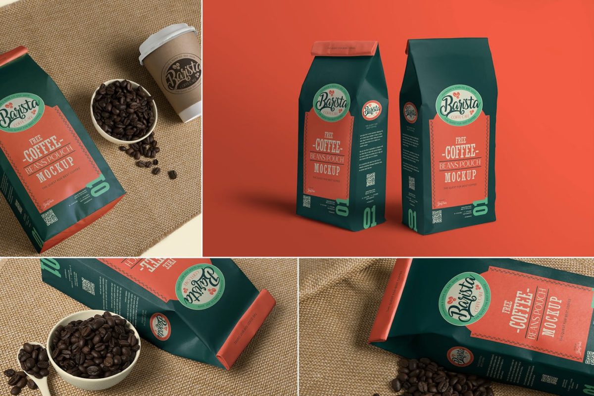 样机 | 4个不同角度PSD咖啡包装袋模型