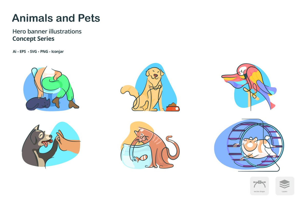 动物涂鸦矢量插画 Animals Doodle Line Icons