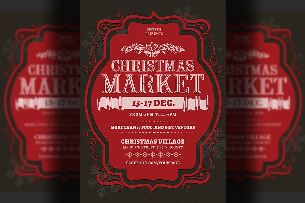 经典圣诞节海报模板 Christmas Market Flyer Template