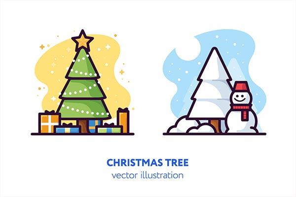 时尚高端简约扁平化风格的新年圣诞节圣诞老人雪人圣诞树冬天图标icon插画插图矢量模板
