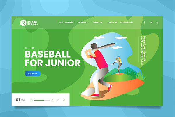 时尚高端简约的棒球联盟banner海报着陆页插画网页标题PSD和AI矢量设计模板