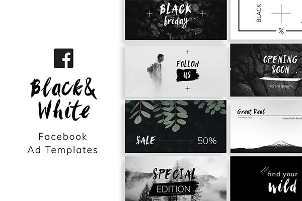 时尚高端黑白配色的Facebook社交媒体海报banner广告设计模板