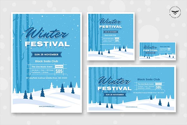 时尚冬天立冬冬季传单和社交媒体包banner海报设计模板