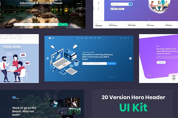 20个高品质的用于Web UI工具包的Hero Headers英雄标题着陆页banner设计模板