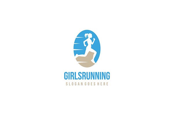 高端时尚扁平化的女孩运动跑步健身logo标志设计模板