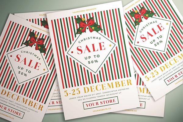 时尚高端简约新年圣诞节打折促销SALE宣传单海报DM设计模板