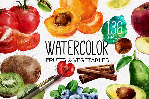 高品质的时尚高端手绘水彩蔬菜水果插画插图元素大集合【2.34GB】