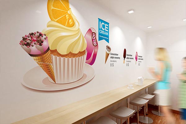 高品质的冰淇淋咖啡店品牌样机VI展示模型mockups