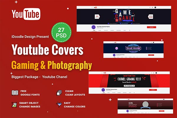 包含27个时尚高端电子商务电商促销Youtube封面海报banner设计模板（psd）