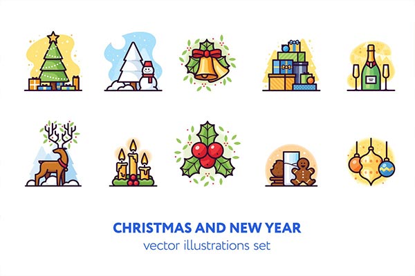 时尚高端简约清新的新年圣诞节图标icon海报banner设计模板