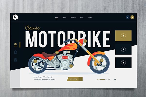 时尚高端摩托车网页英雄标题巨无霸banner海报插画PSD和AI设计模板