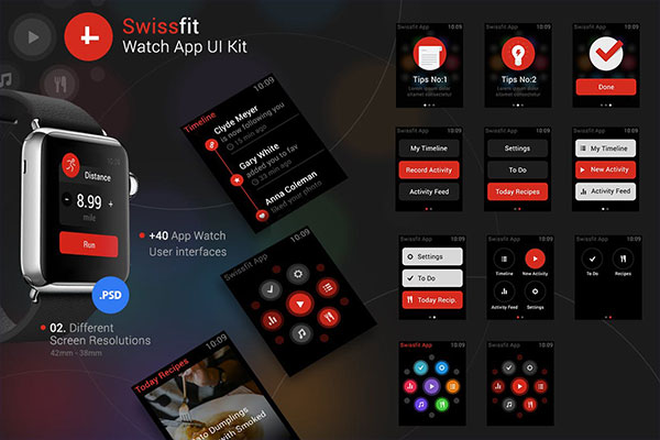 专为IOS苹果手表设计的健身平板和现代UI套件Swissfit Watch App UI KITS