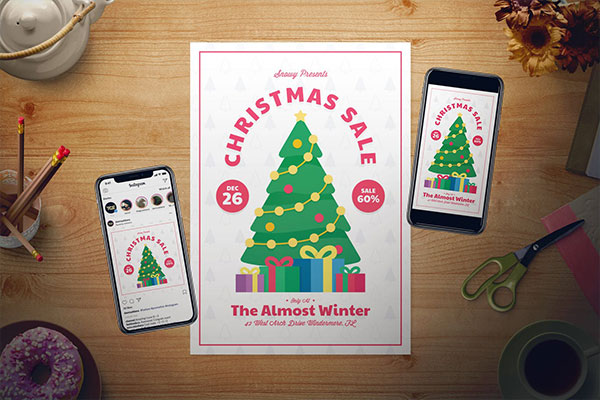 时尚高端简约的圣诞节新年海报宣传单DM设计模板（AI&PSD）