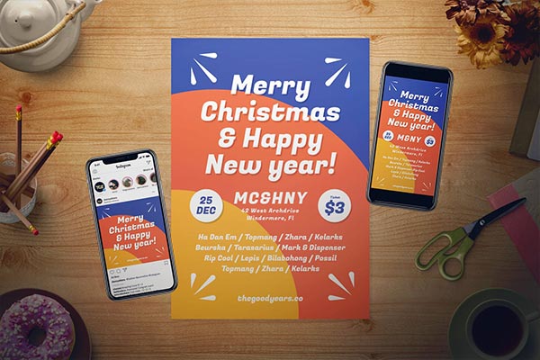 简约时尚的实用新年圣诞节海报宣传单DM设计模板
