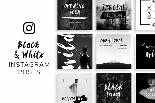 时尚高端黑白配色的Instagram社交媒体海报banner设计模板