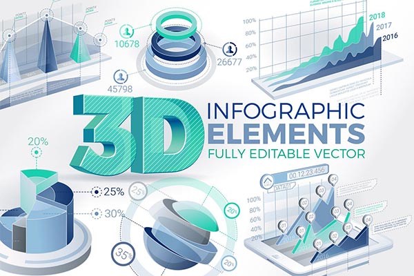 时尚高端3D立体公司信息大数据图表元素大集合