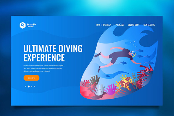 时尚高端个性的自然潜水野生动物网页标题banner海报插画PSD和AI矢量设计模板