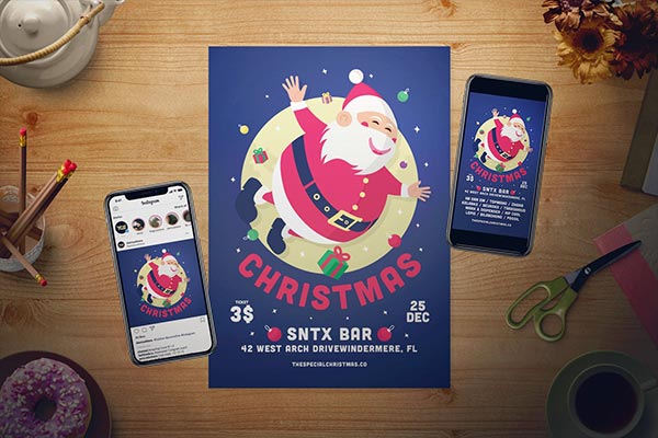 简约时尚可爱的圣诞节圣诞老人新年海报宣传单DM设计模板