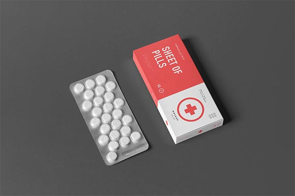 时尚高端的药品盒包装设计VI样机展示模型mockups