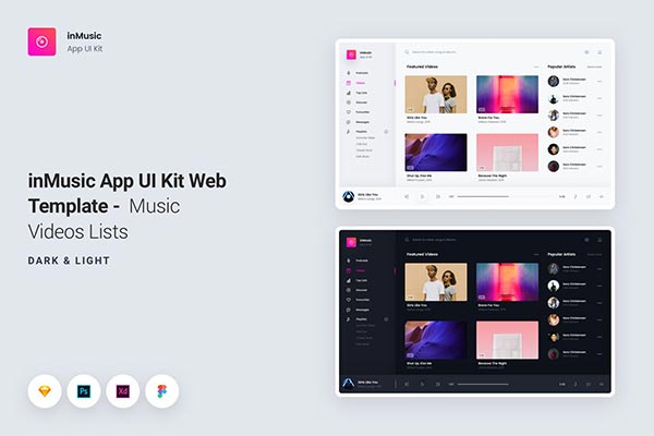 时尚高端音乐应用程序Music App UI Kits Web模板 – 音乐视频