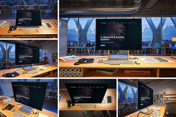不同角度的Surface Studio设备UI样机展示模型mockups